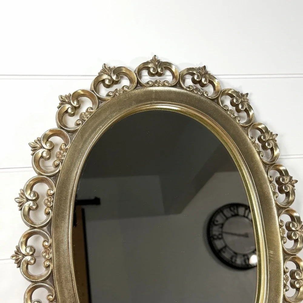 Vintage Roco 1960s Mirror Hollywood Regency Mcm Gold Frame Ornate Oval